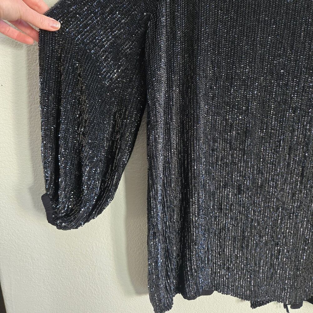 NWT Retrofete Gabrielle Embellished Robe Mini Dress Size S Black VNeck Tie Waist - Picture 13 of 14